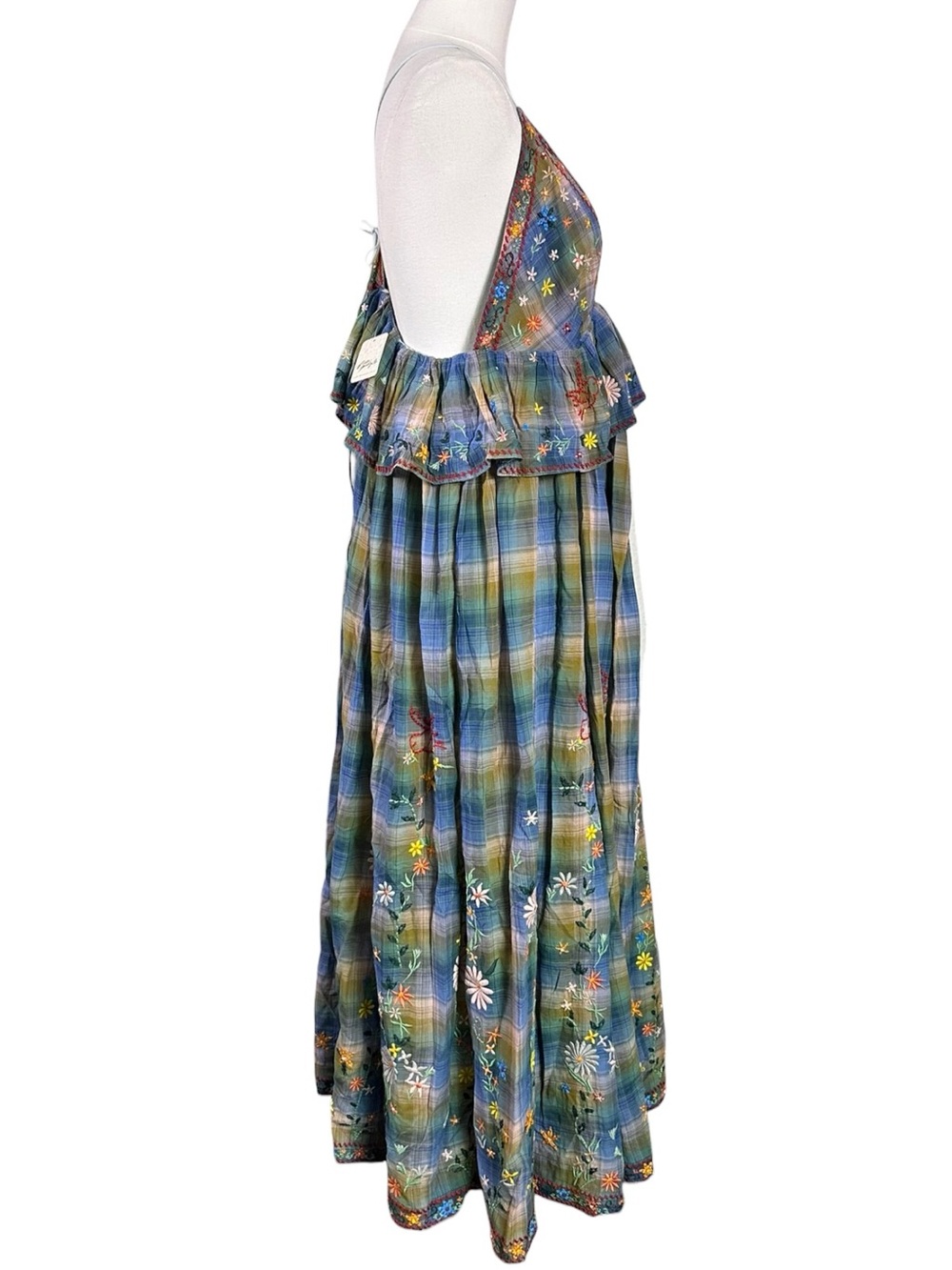 Free People Bohemian 70s Embroidered Plaid Songs Of Summer Maxi Dress Large NWT - Picture 11 of 16